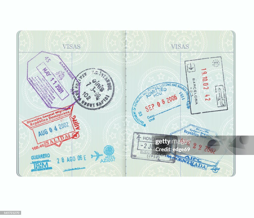 Passport Pages with Stamps