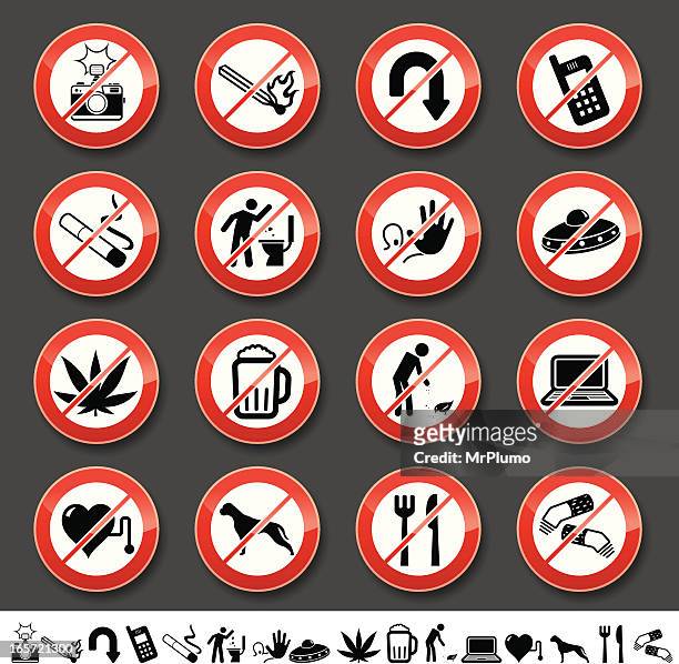 stockillustraties, clipart, cartoons en iconen met prohibited signs - bord niet roken
