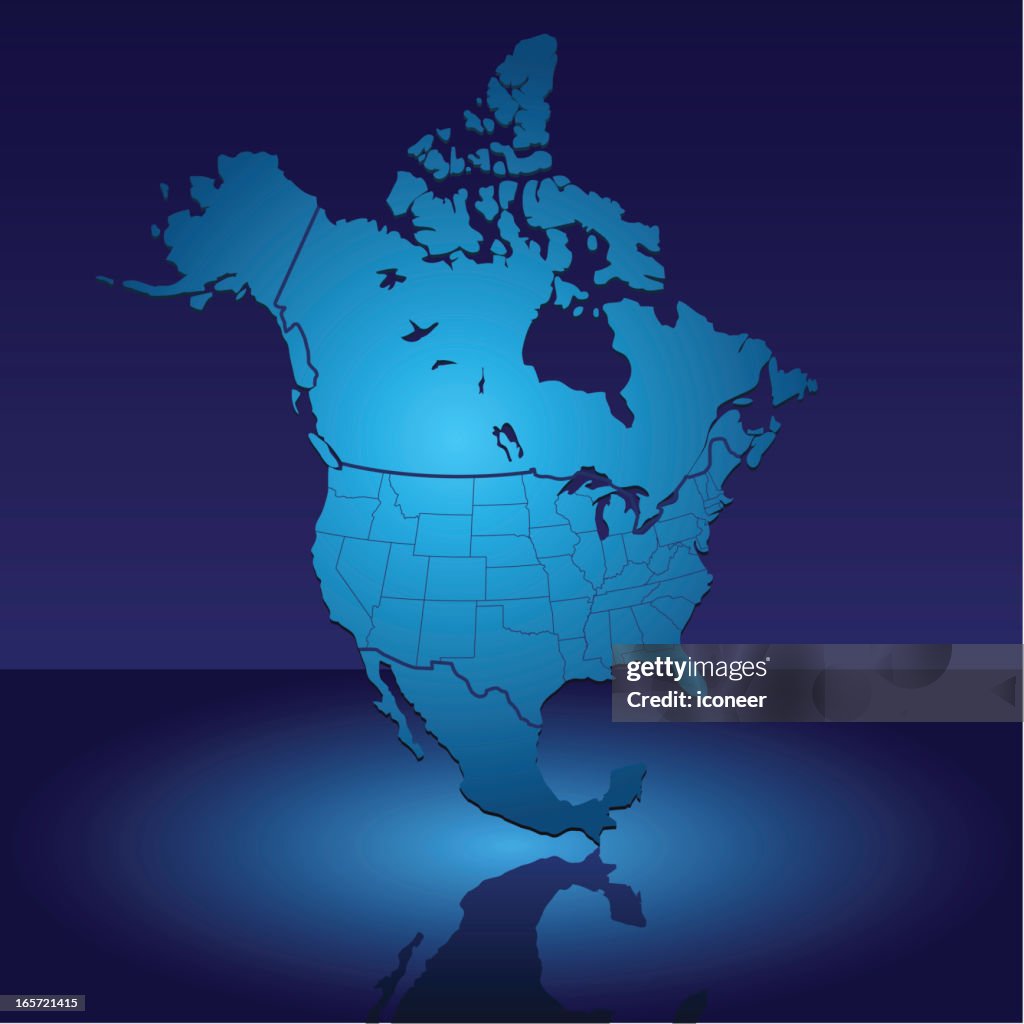 North America Shiny Blue Map