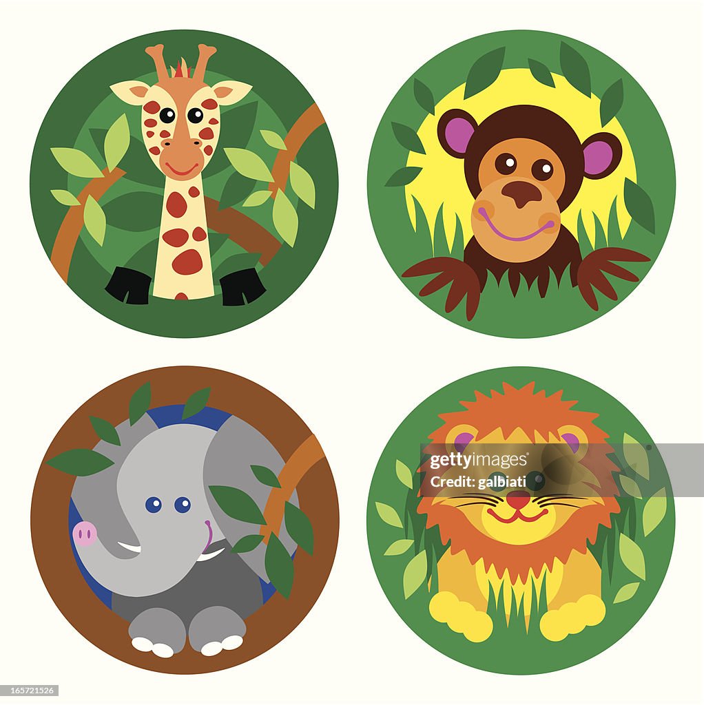 Set of four jungle theme animals