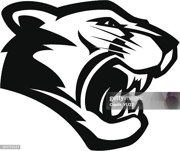 cougar kopf-maskottchen b & w - mascot stock-grafiken, -clipart, -cartoons und -symbole