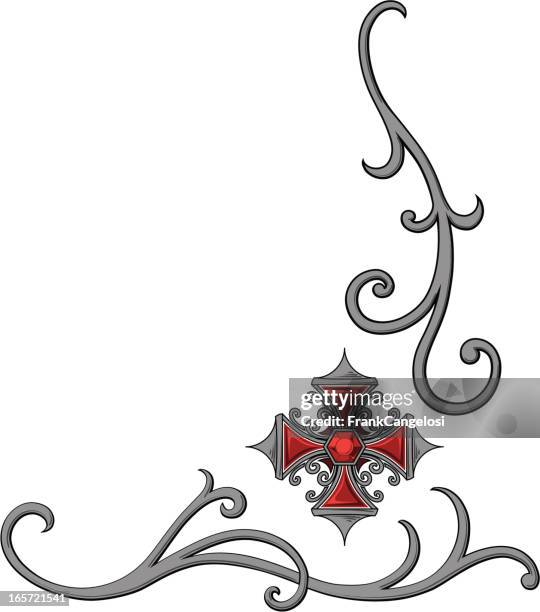 iron cross corner design - corner stone icon stock illustrations
