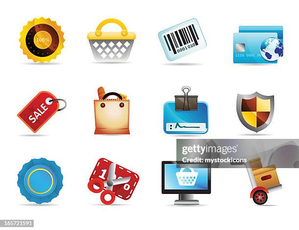shopping and grocery icons - emblem credit card payment stock illustrations
