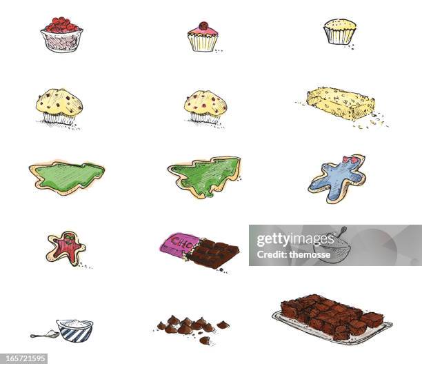 cakes and biscuits (hand-drawn) - gingerbread man sketch stock illustrations