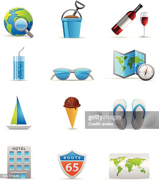 travel icon set - sand bucket stock illustrations