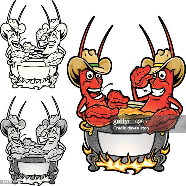 illustrazioni stock, clip art, cartoni animati e icone di tendenza di crawfish bollire - stew pot