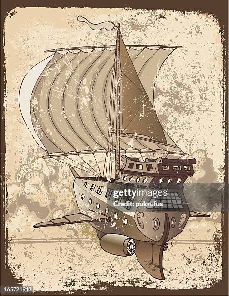 grunge spaceboat - boat engine stock illustrations