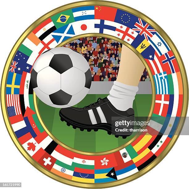 ilustraciones, imágenes clip art, dibujos animados e iconos de stock de emblema mundial de fútbol - mundial de fútbol