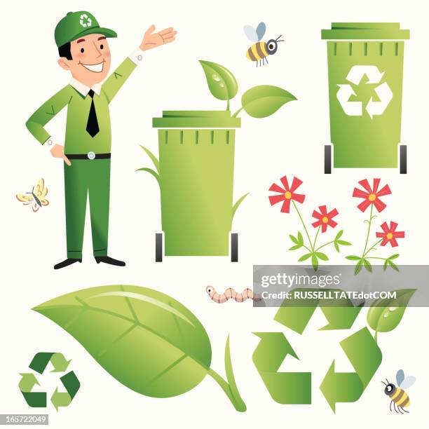 green gary's recycling bin - wasp stock illustrations