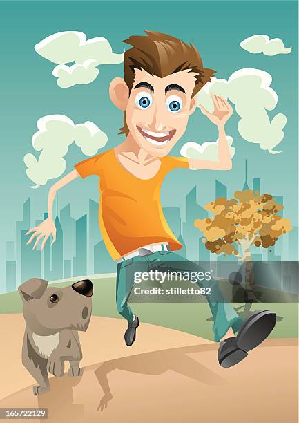 running in the park - runner man smiling stock illustrations