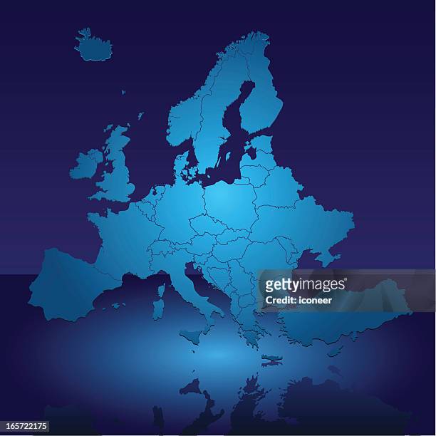 europe shiny blue map - scandinavia map stock illustrations