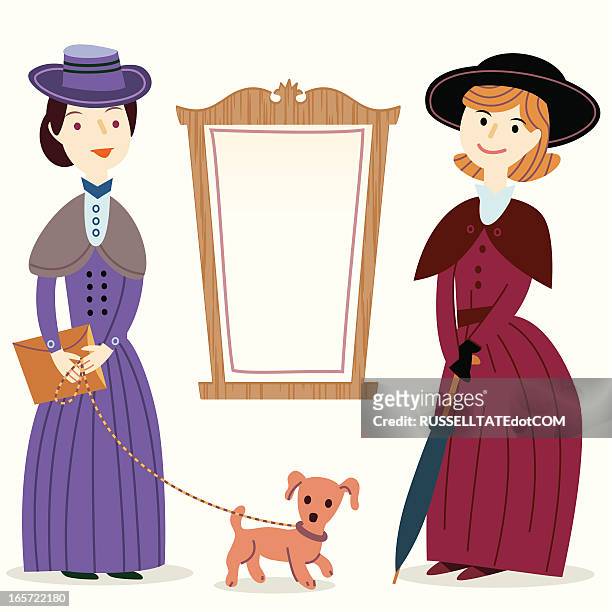 victorian ladies by a notice board - shawl stock illustrations