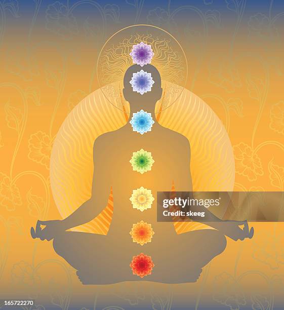 bildbanksillustrationer, clip art samt tecknat material och ikoner med meditation with chakras - chakra