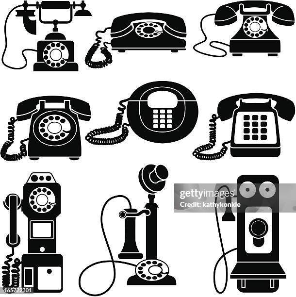 vintage telephones black and white - vintage telephone stock illustrations