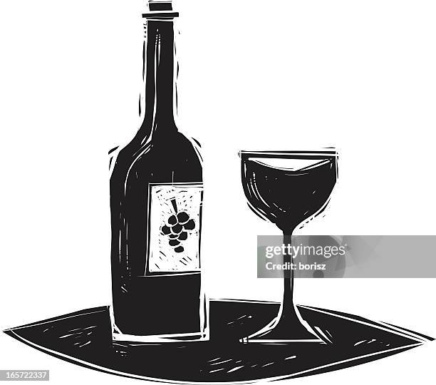 wine - woodcut stock illustrations