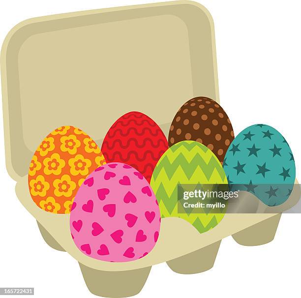 easter eggs. painted - egg carton stock illustrations