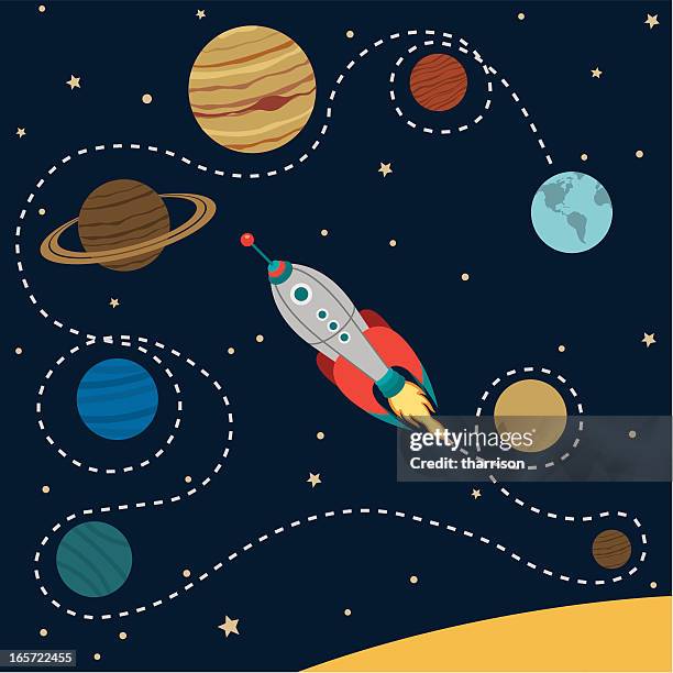 stockillustraties, clipart, cartoons en iconen met solar system travel - zonnestelsel