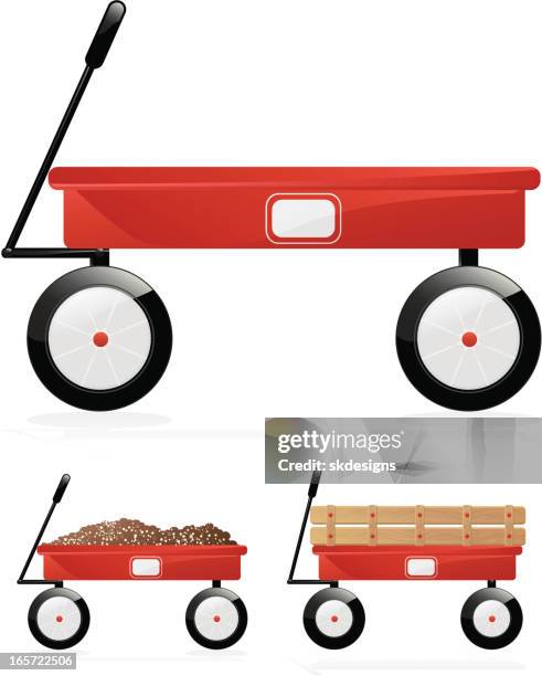 isolated classic red wagons set - toy wagon stock illustrations