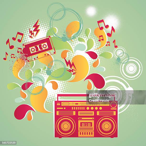 crazy 80's boombox vector splash - ghettoblaster stock illustrations