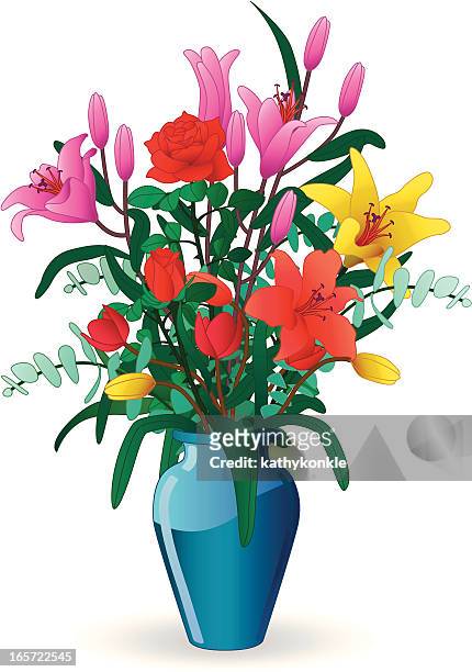 ilustraciones, imágenes clip art, dibujos animados e iconos de stock de jarrón de flores - bouquet