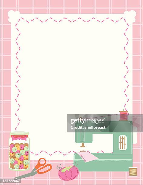 sewing machine and accessories border - sewing machine stock illustrations