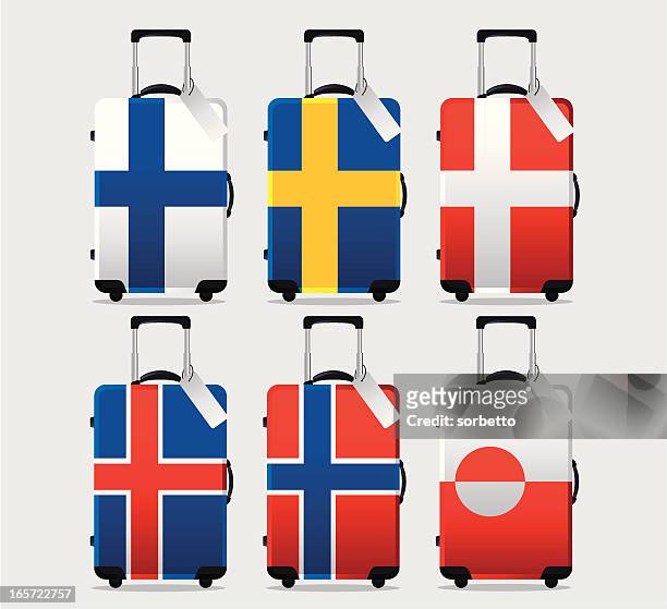 stockillustraties, clipart, cartoons en iconen met suitcase national flag collection - scandinavian descent
