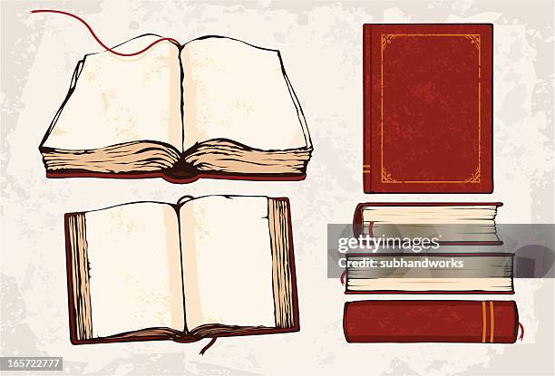 a drawing of 6 red books with built in red bookmark strings - old book stock illustrations