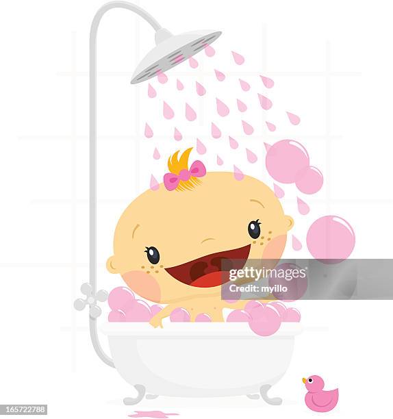baby shower girl.newborn greeting card - baby bath stock illustrations
