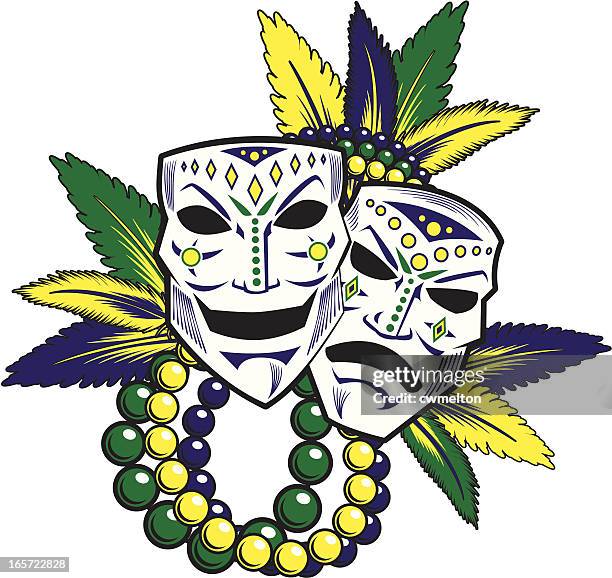 stockillustraties, clipart, cartoons en iconen met comedy tragedy mask with feathers - franse wijk new orleans