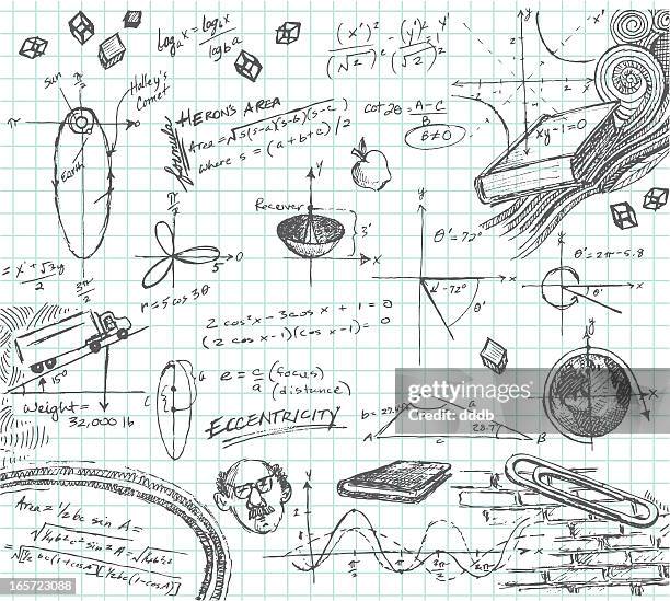 trigonometry math class doodle - mathematical symbol stock illustrations