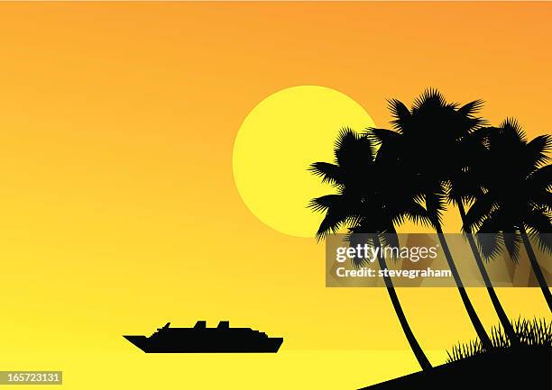 palm trees at sunset - sunset cruise stock illustrations