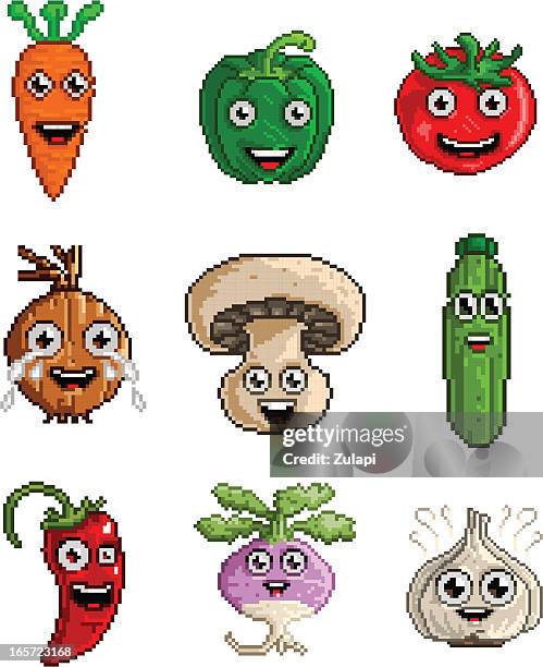 ilustrações de stock, clip art, desenhos animados e ícones de arte pixel: veggies - pimentão verde