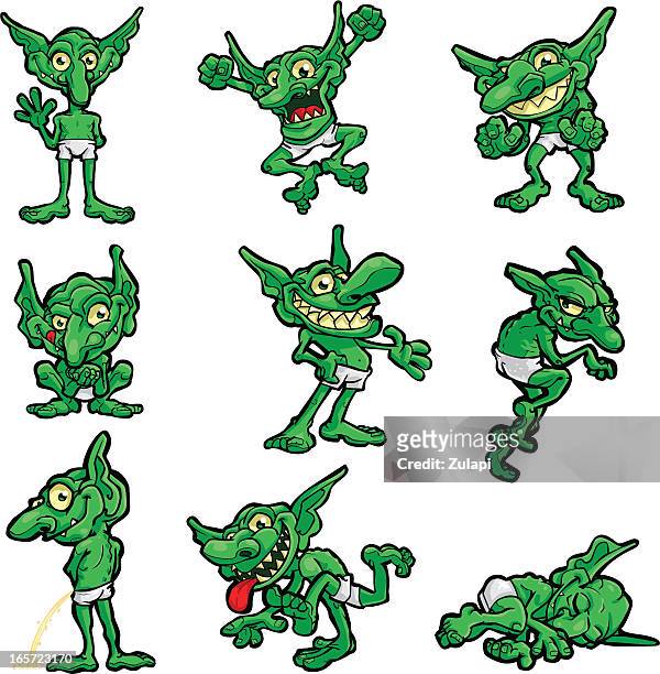 ilustraciones, imágenes clip art, dibujos animados e iconos de stock de cel arte: goblins - ogre fictional character