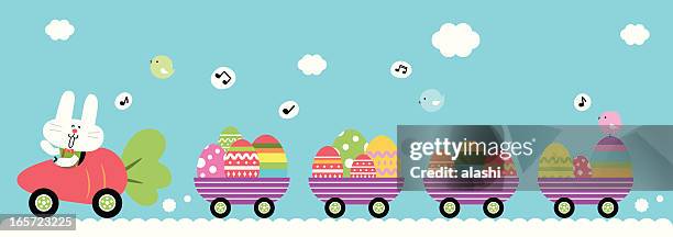 vector illustration of easter bunny with egg train - birdsong stock illustrations