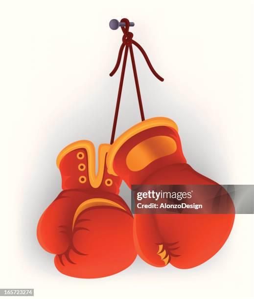 ilustraciones, imágenes clip art, dibujos animados e iconos de stock de guantes de boxeo colgando - guante de boxeo