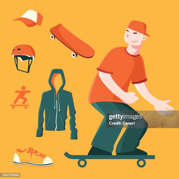 skateboarding icon set - alternative lifestyle stock illustrations