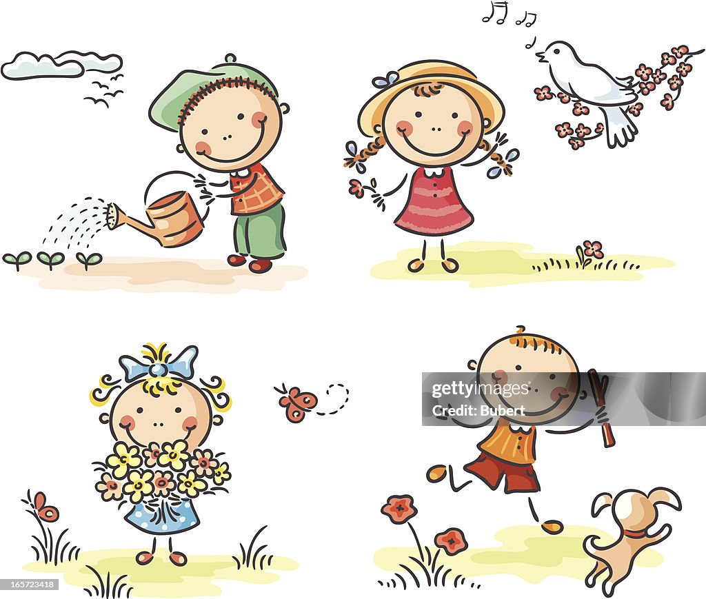 Vector Graphics Spring Children Spring Kids High-Res Vector Graphic - Getty Images