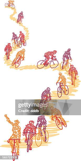scribbled cyclists on a path - riding motorcycle stock illustrations