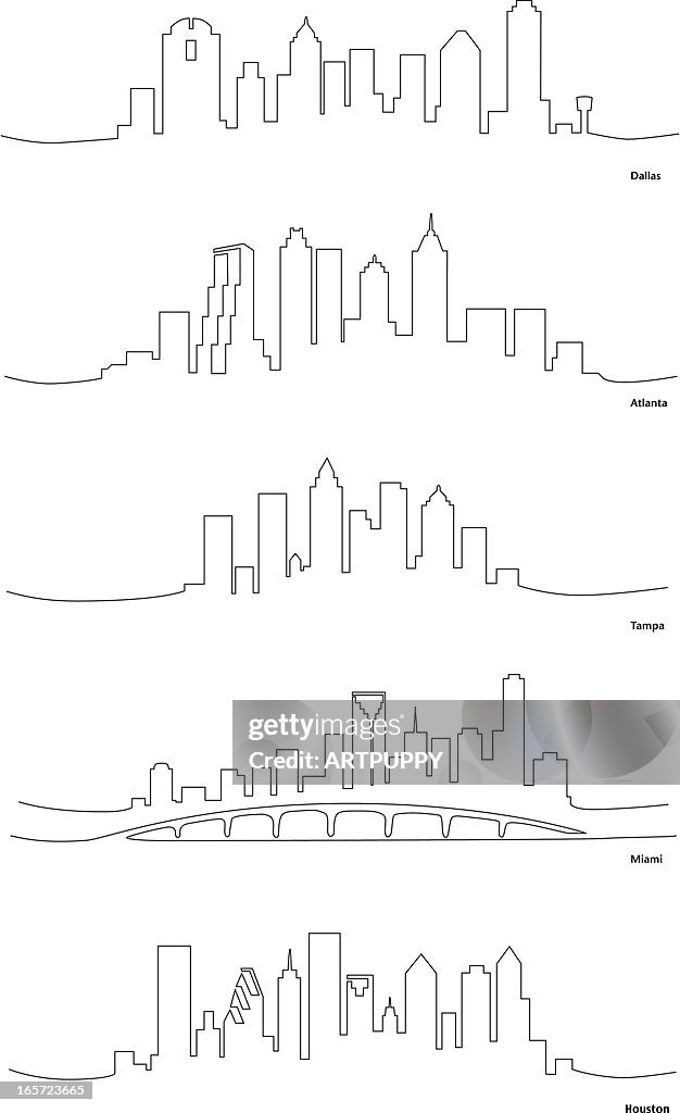Stilisierte Linie Zeichnungen der amerikanischen Städten