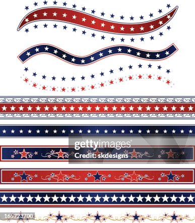 Patriotic Ribbons, Borders, and Stars Set: Red, White, Blue Patriotic Ribbons, Borders, and Stars Set: Red, White, Blue