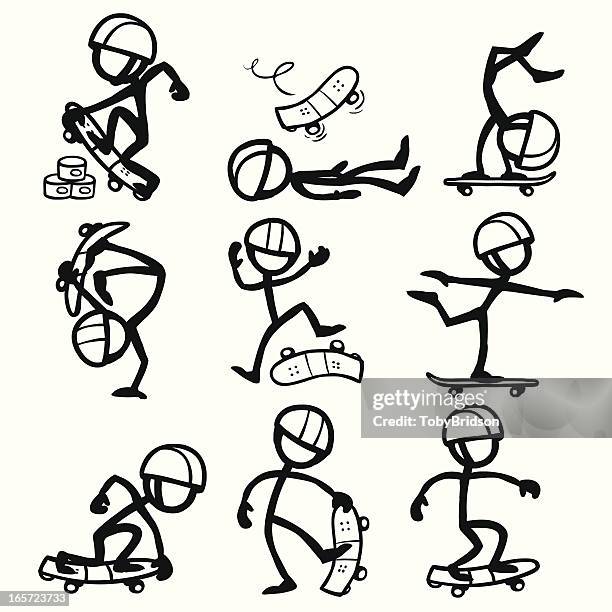 stockillustraties, clipart, cartoons en iconen met stick figure people skateboarding - figure skater