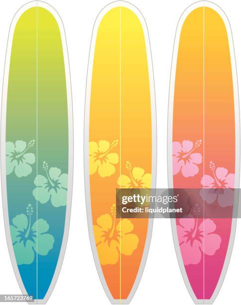 surfboards hibiscus style - surfboard stock illustrations