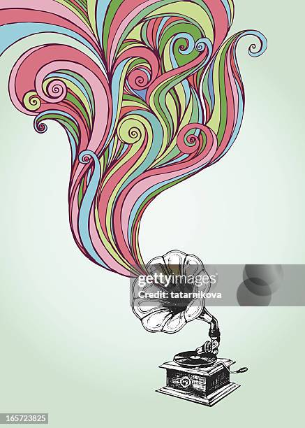 ilustraciones, imágenes clip art, dibujos animados e iconos de stock de old gramófono - psicodélica