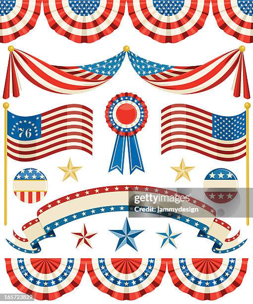 illustrazioni stock, clip art, cartoni animati e icone di tendenza di vecchio stile americano bunting - bandierine