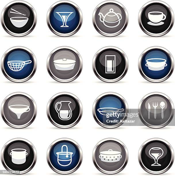 supergloss icons - dishes - frying pan white background stock illustrations