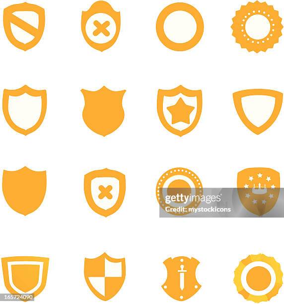 bildbanksillustrationer, clip art samt tecknat material och ikoner med set of 16 different yellow shield icons - police in riot gear