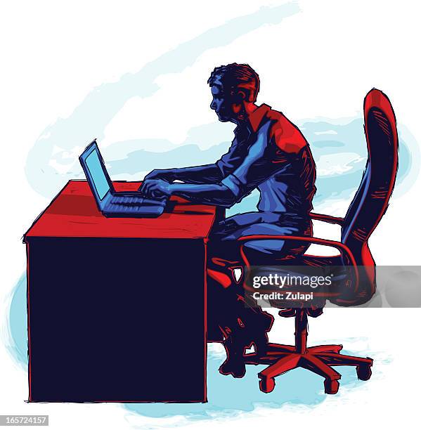 wireless worker - man typing stock illustrations