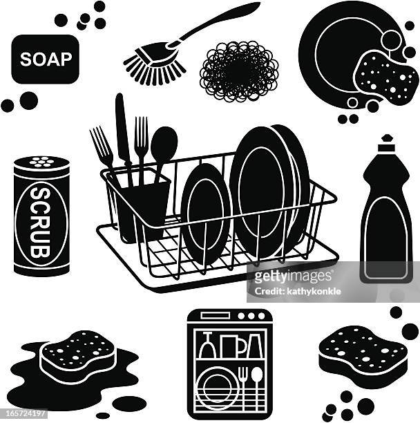 dish washing icons - washing dishes vector stock illustrations