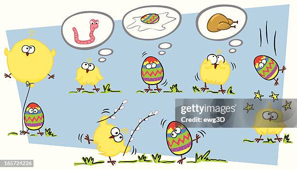 eastern eggs and chicken - scared chicken stock illustrations