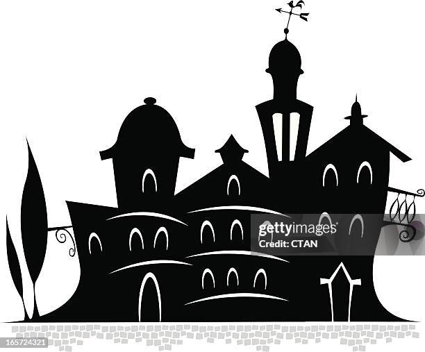 town silhouette - city cobblestone stock illustrations